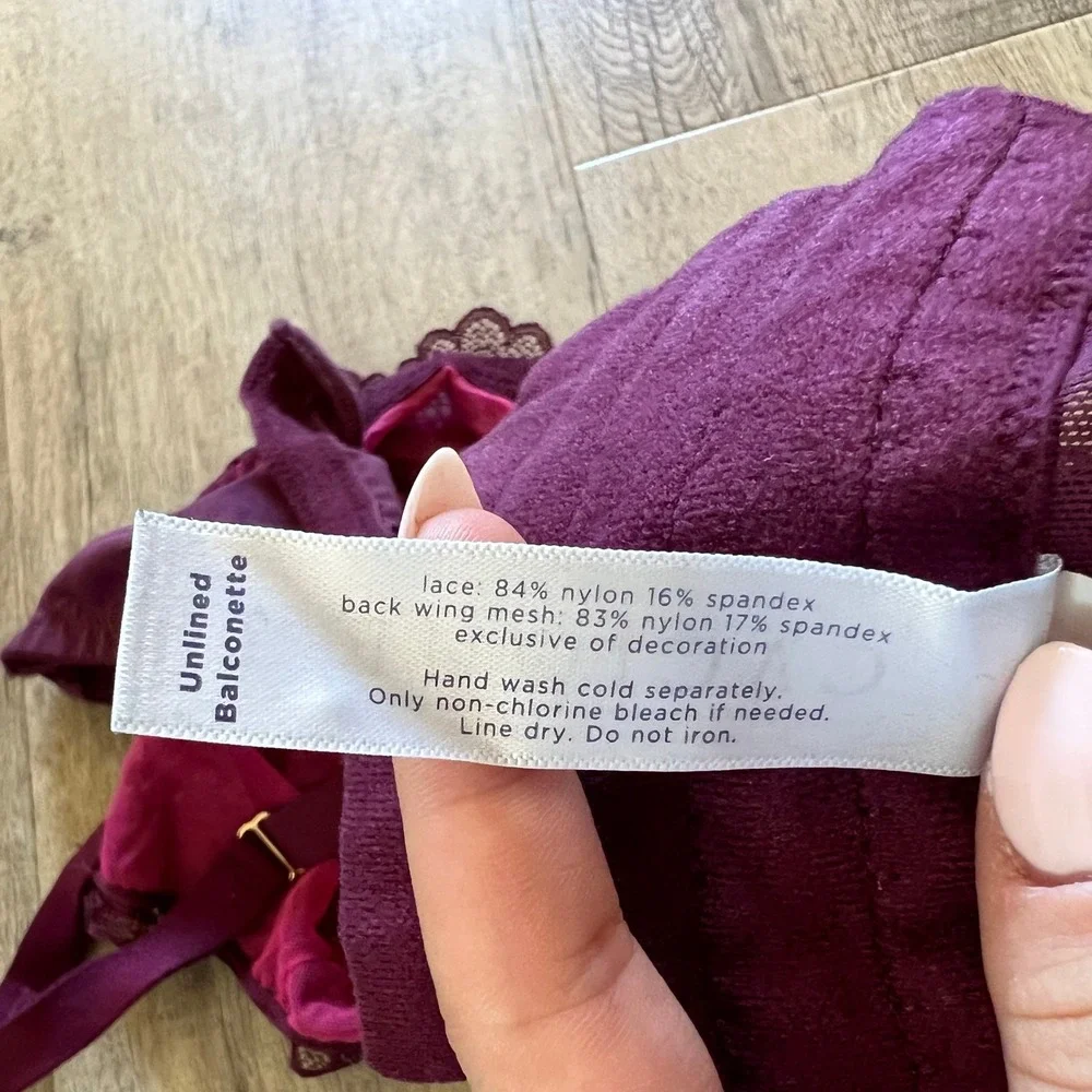 Cacique Burgundy Floral Lace Unlined Balconette Bra 42C Underwire Keyhole 5245
